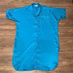 Vintage Me 2 By Miss Elaine Button-down Night Shirt Pajama Blue Size Large